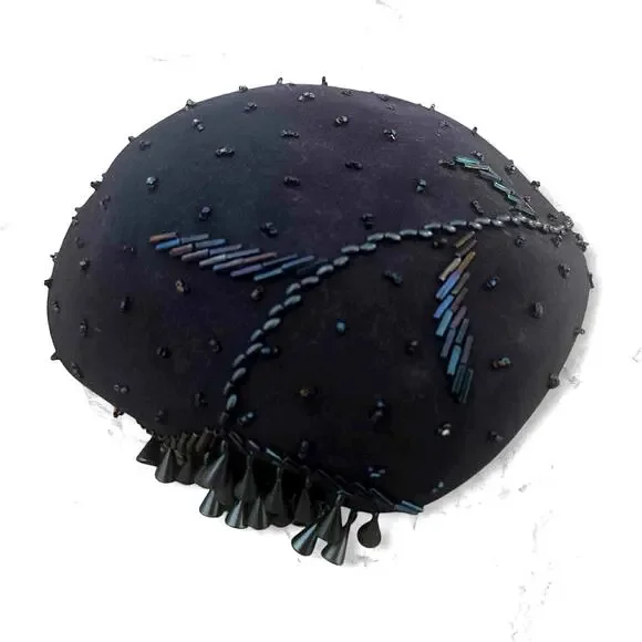 Vintage 1950s Jami Exclusive Navy Felt Cocktail Hat w/ Beaded Fringe & Sequins Vintage 1950s Evelyn Varon Exclusive Brown | Mercari main image 3